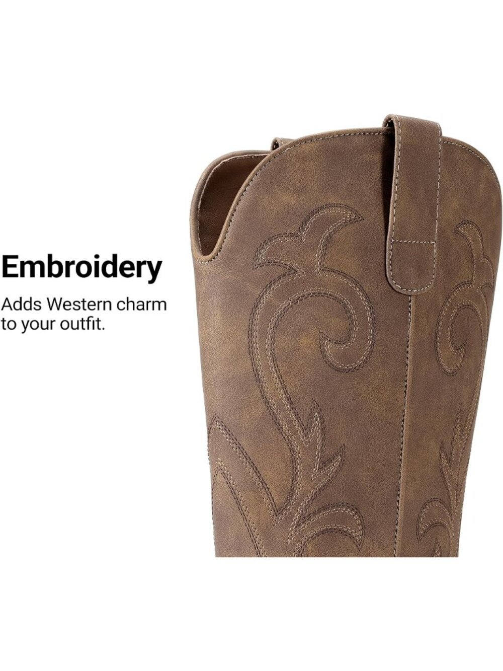 Women's Camel Faux Leather Western Embroidery Stitched Mid Calf Cowgirl Boots - Picture 5 of 6